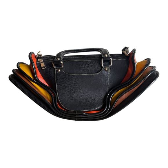 Color Block Accordion Multi Pocket Satchel Purse Mezon Handbags Like New - Picture 1 of 9